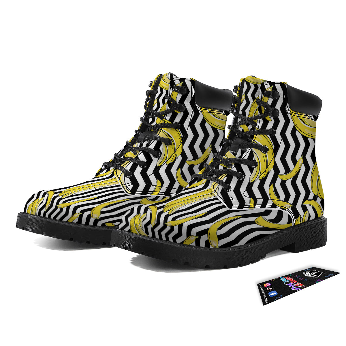 Banana Zigzag Print Pattern Boots-grizzshop
