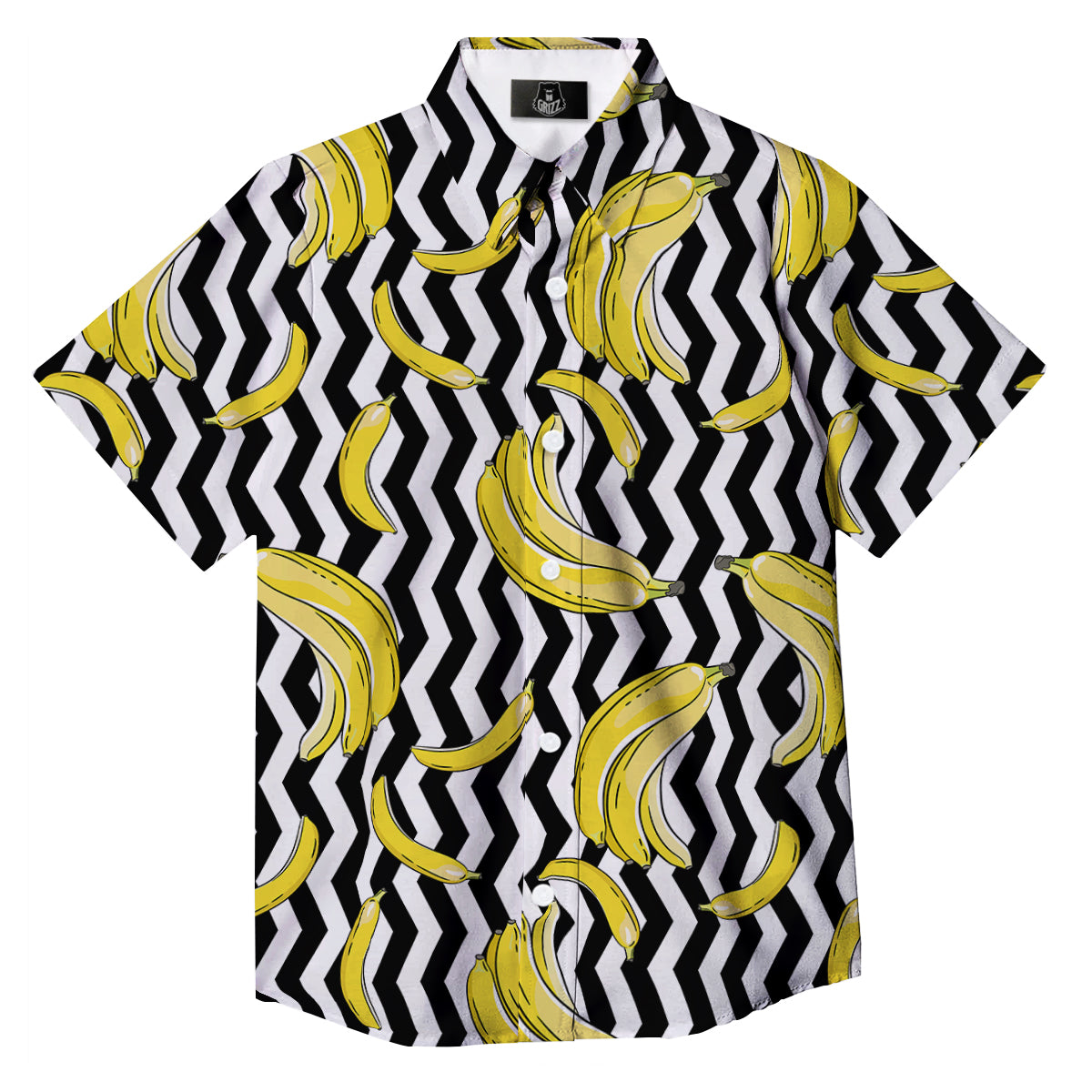 Banana Zigzag Print Pattern Button Up Shirt-grizzshop