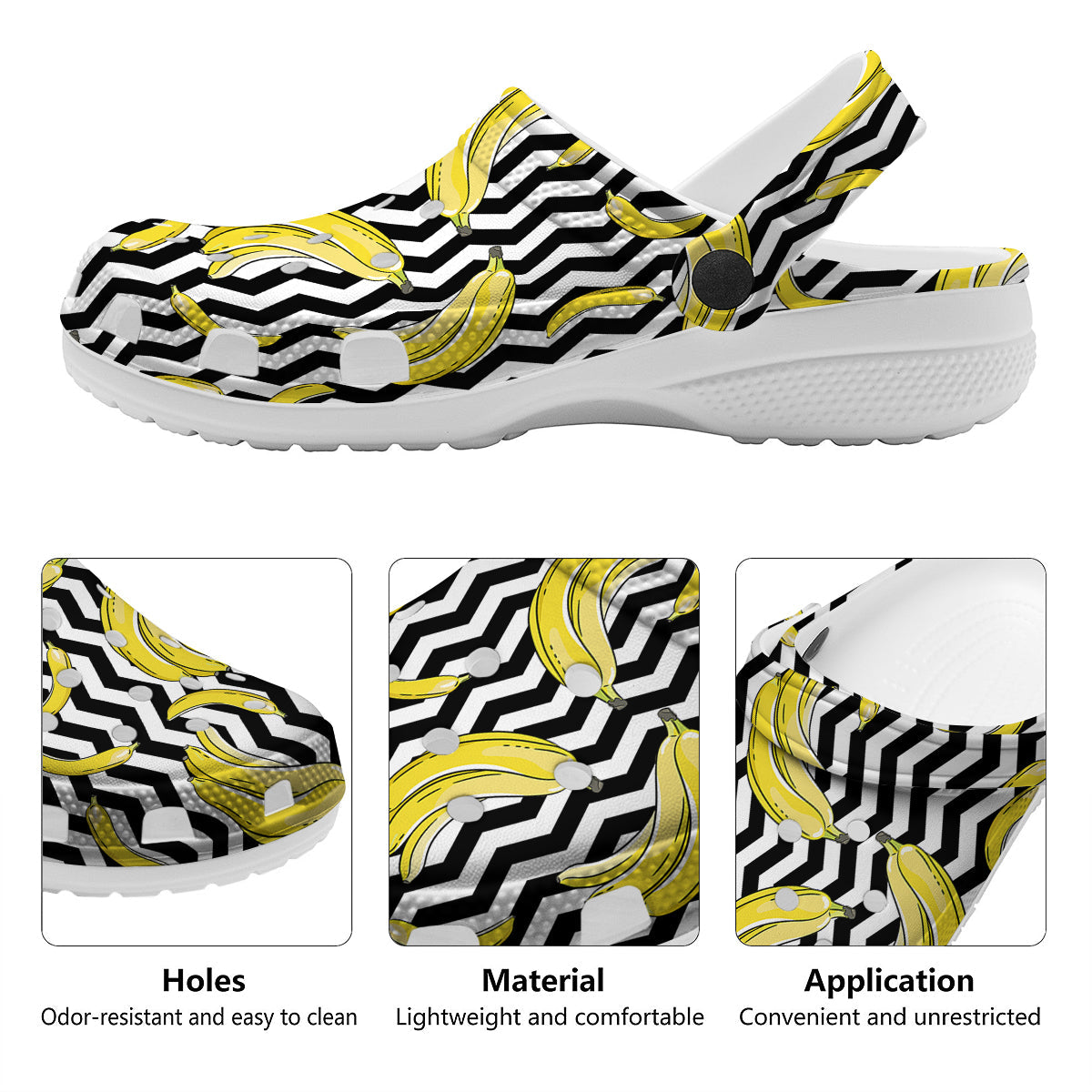 Banana Zigzag Print Pattern Clog-grizzshop