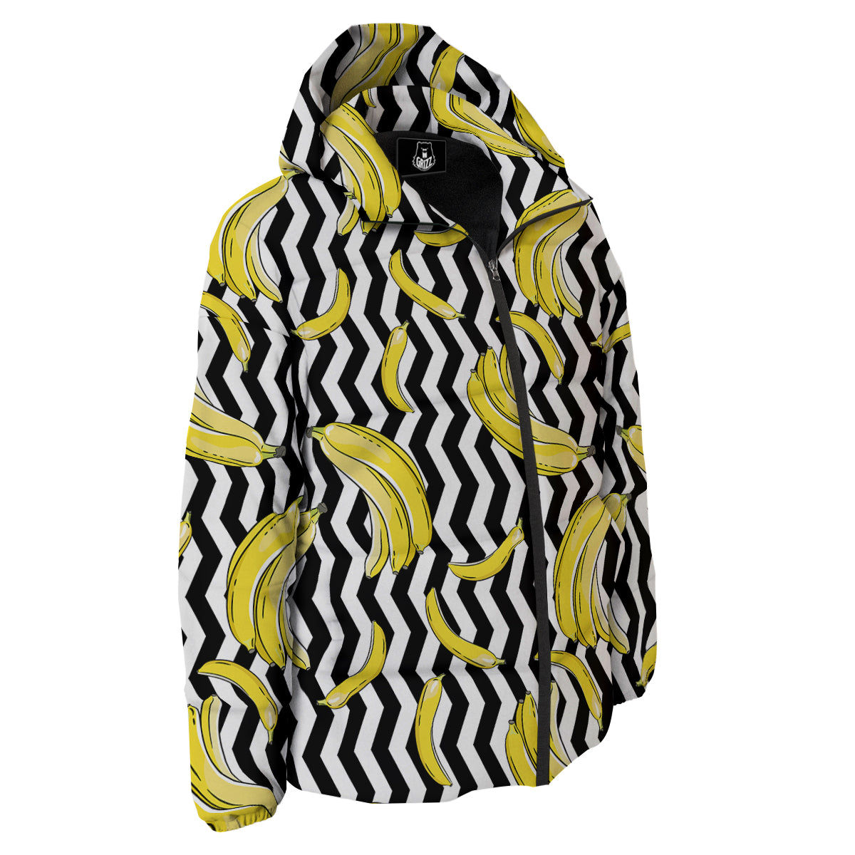 Banana Zigzag Print Pattern Down Jacket-grizzshop