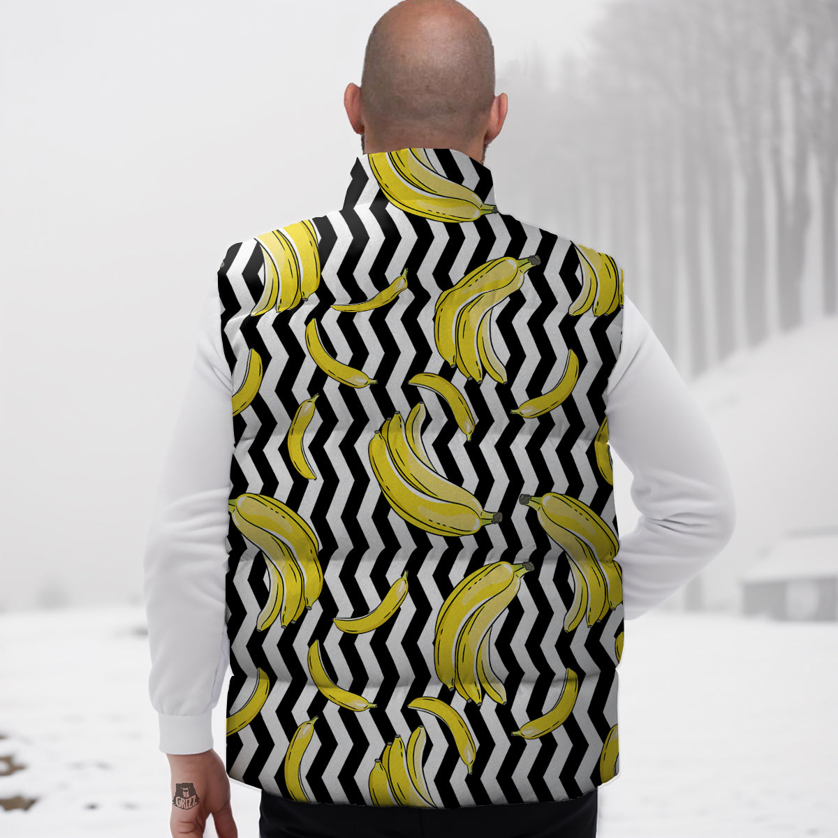 Banana Zigzag Print Pattern Down Vest-grizzshop