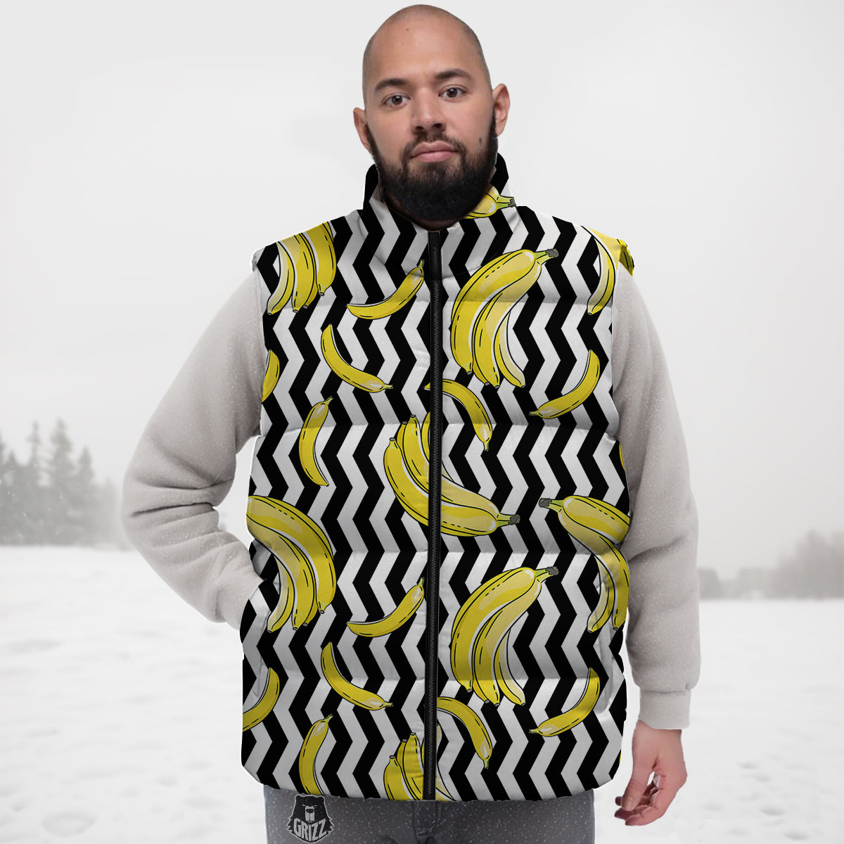 Banana Zigzag Print Pattern Down Vest-grizzshop