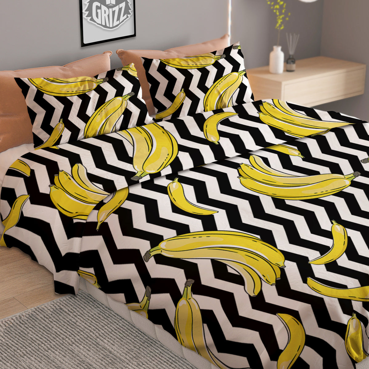 Banana Zigzag Print Pattern Duvet Cover Bedding Set