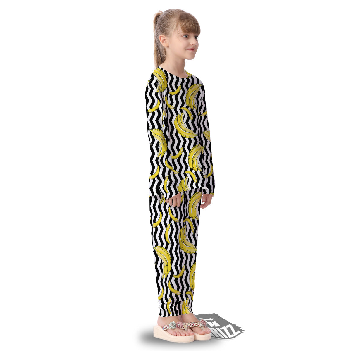 Banana Zigzag Print Pattern Kid's Pajamas-grizzshop