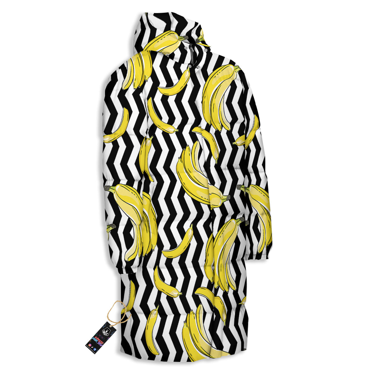 Banana Zigzag Print Pattern Long Down Jacket-grizzshop