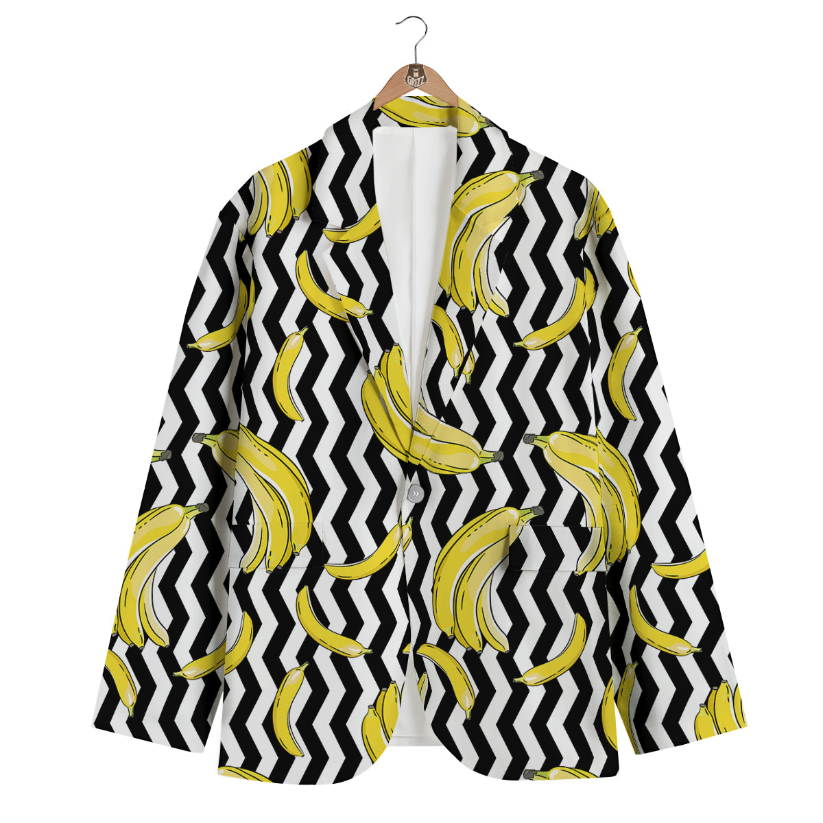 Banana Zigzag Print Pattern Men's Blazer-grizzshop