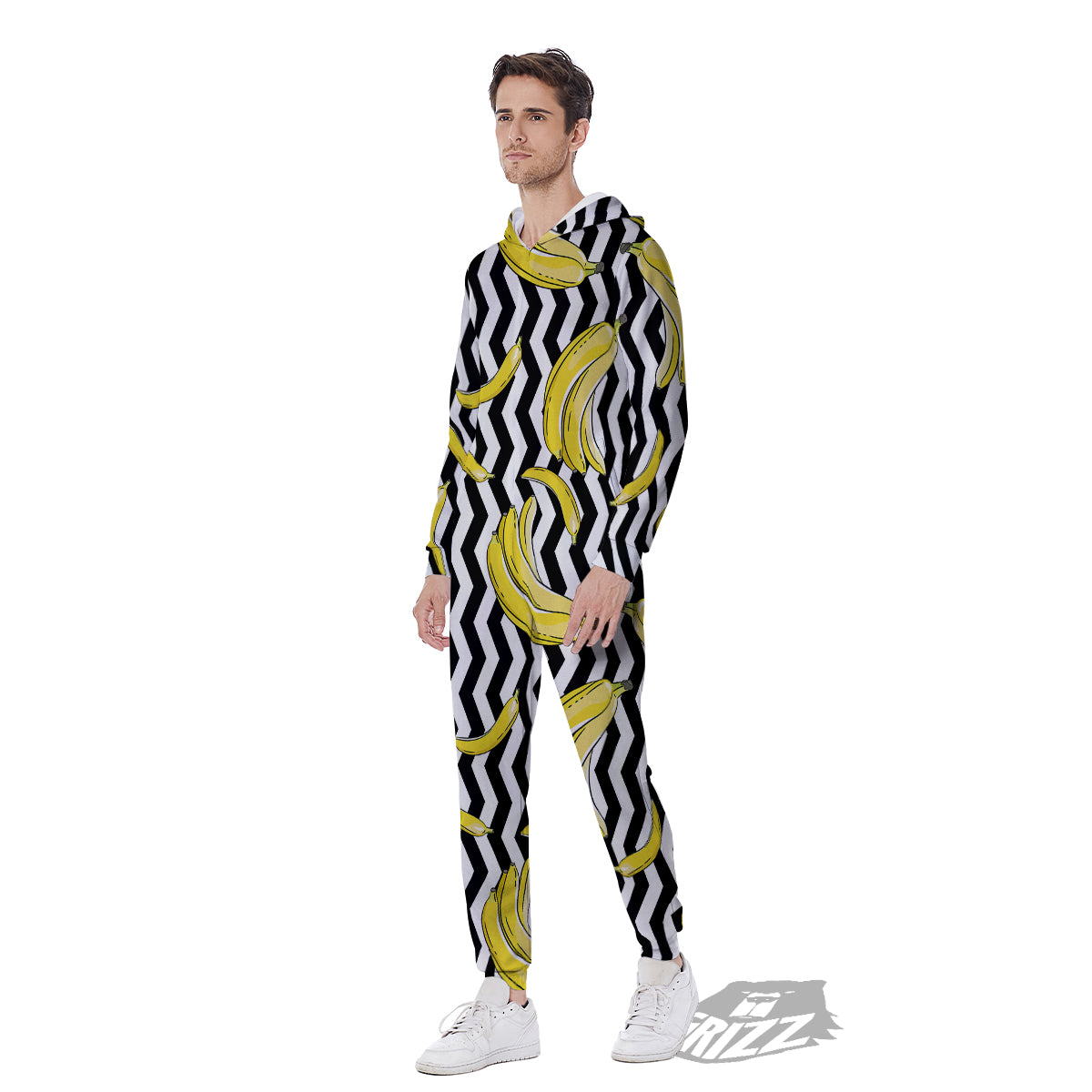 Banana Zigzag Print Pattern Men's Jumpsuit-grizzshop