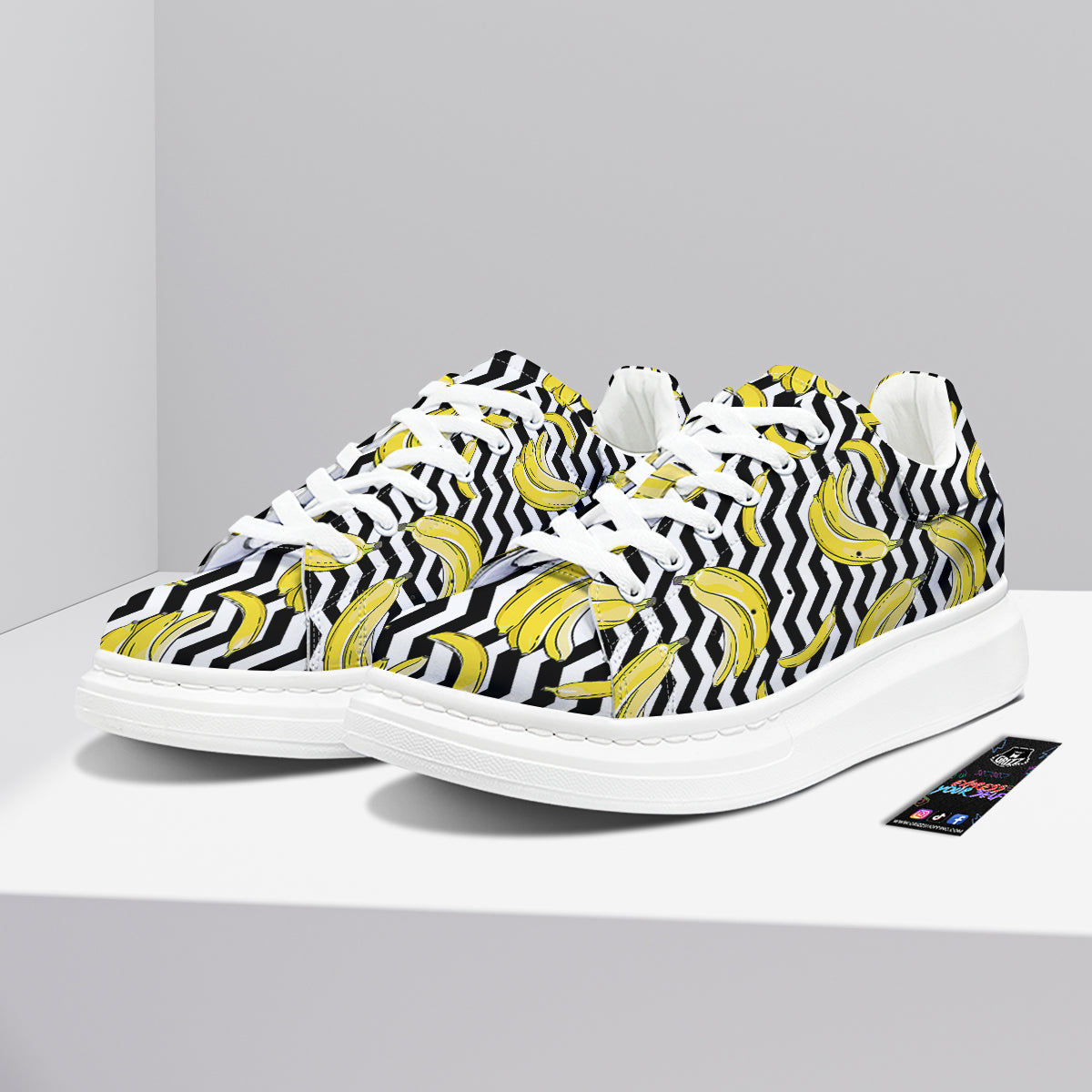 Banana Zigzag Print Pattern Platform Shoes-grizzshop