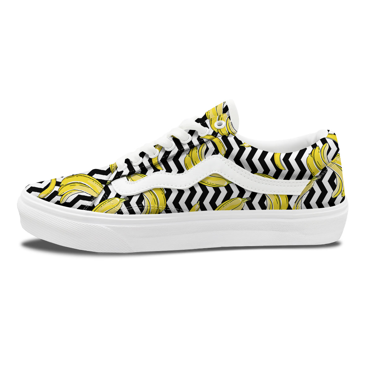 Banana Zigzag Print Pattern Skate Shoes-grizzshop