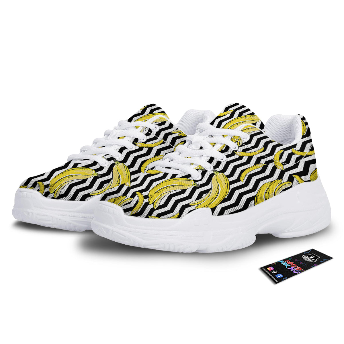 Banana Zigzag Print Pattern White Chunky Shoes-grizzshop
