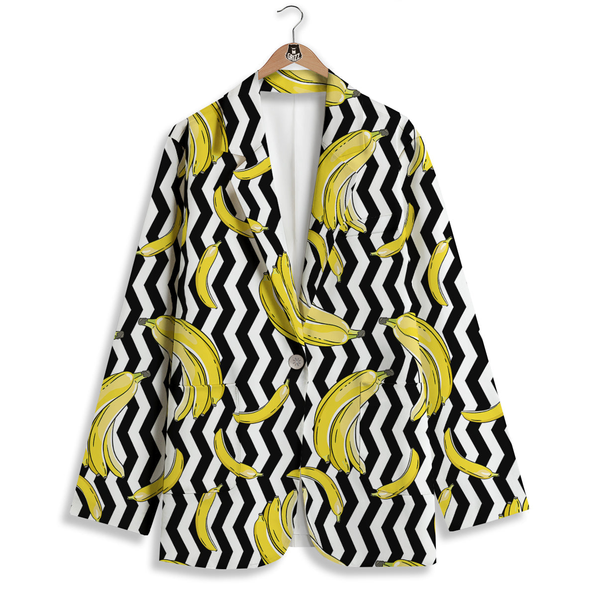 Banana Zigzag Print Pattern Women's Blazer-grizzshop