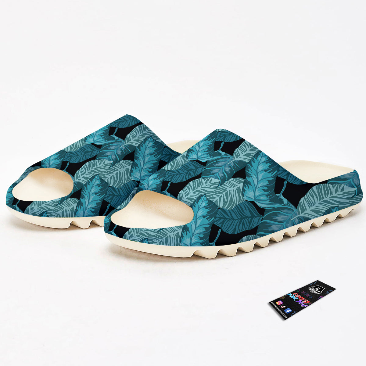 Banana Leaf Turquoise Print Pattern Sandals-grizzshop