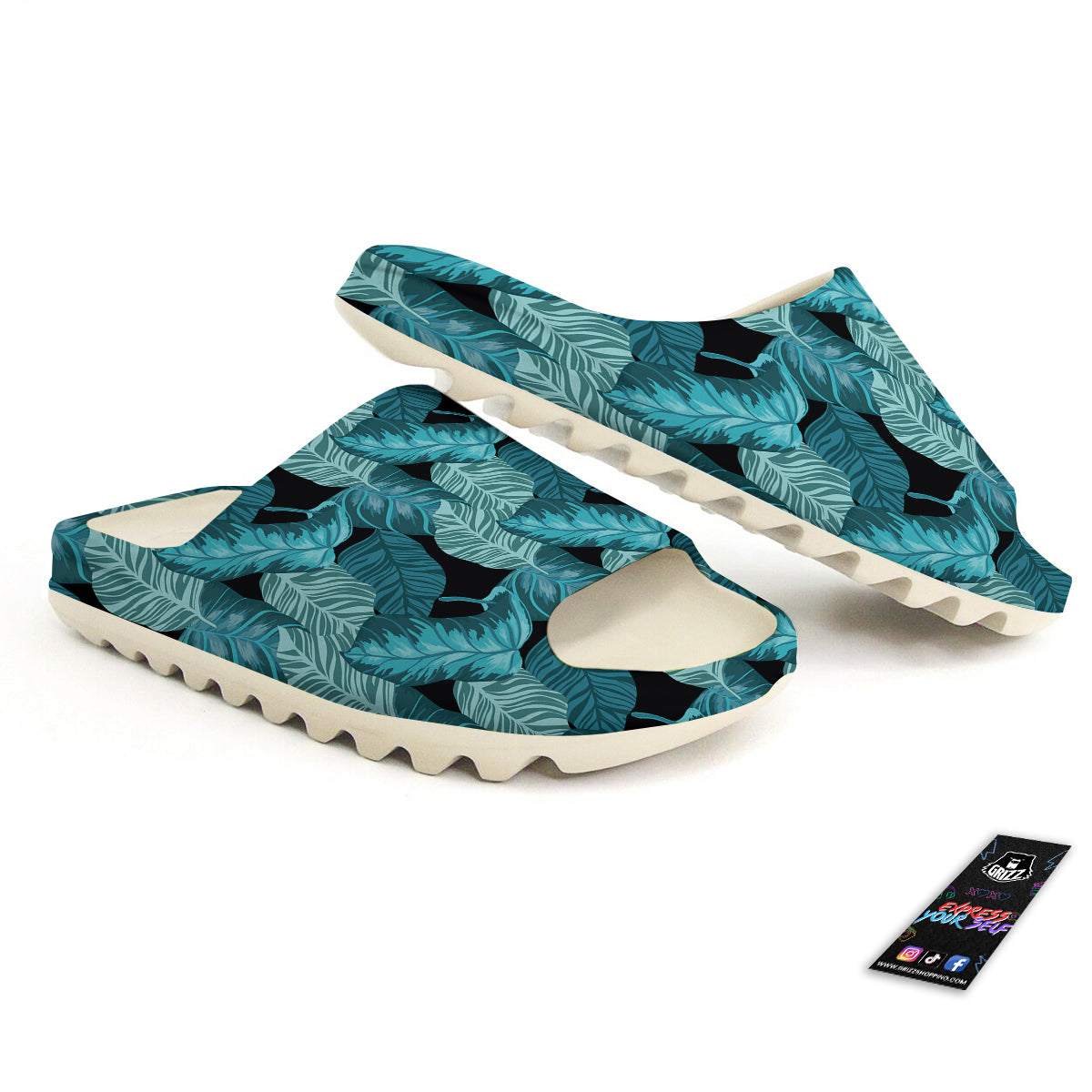 Banana Leaf Turquoise Print Pattern Sandals-grizzshop