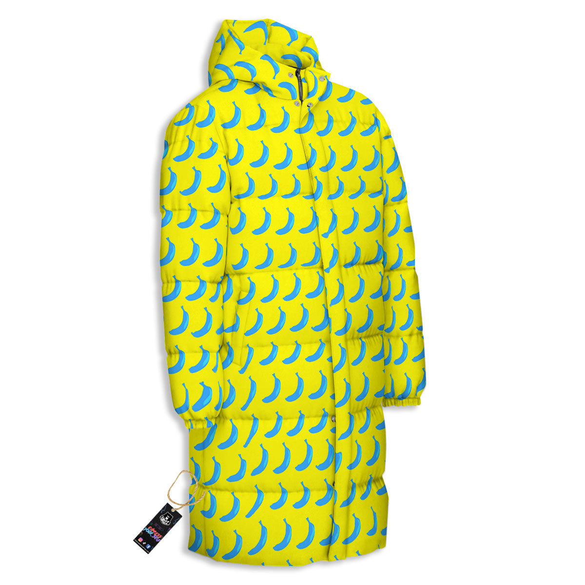 Banana Yellow And Blue Print Pattern Long Down Jacket