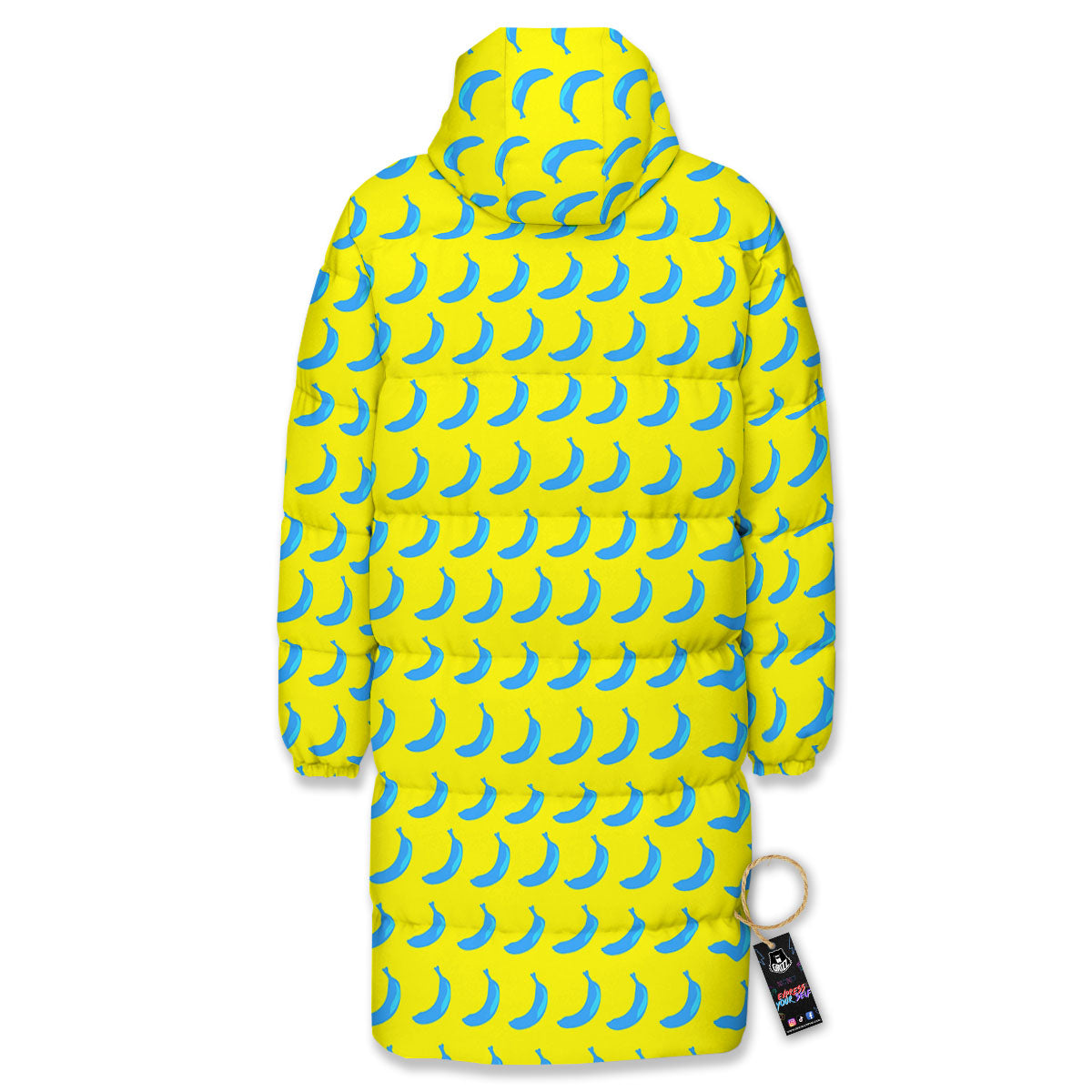 Banana Yellow And Blue Print Pattern Long Down Jacket