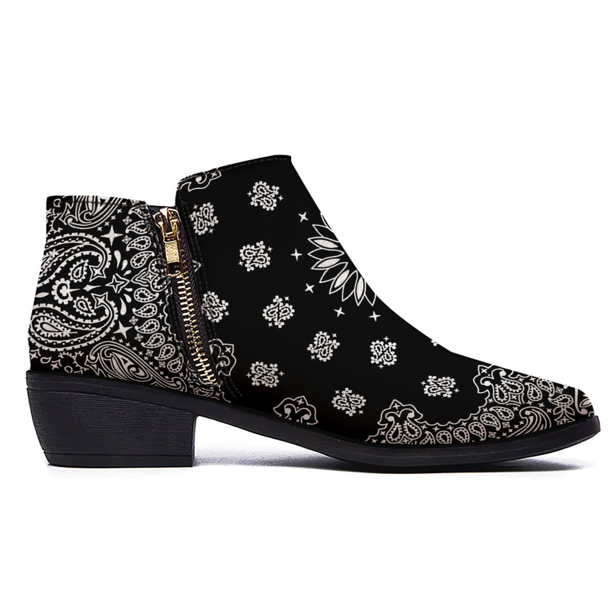 Bandana Black Paisley Print Ankle Boots-grizzshop