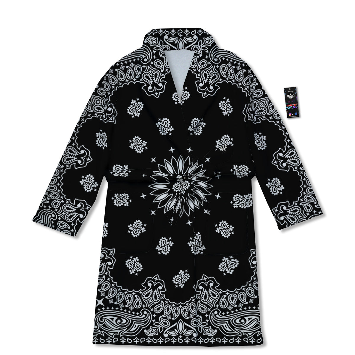 Bandana Black Paisley Print Bathrobe-grizzshop