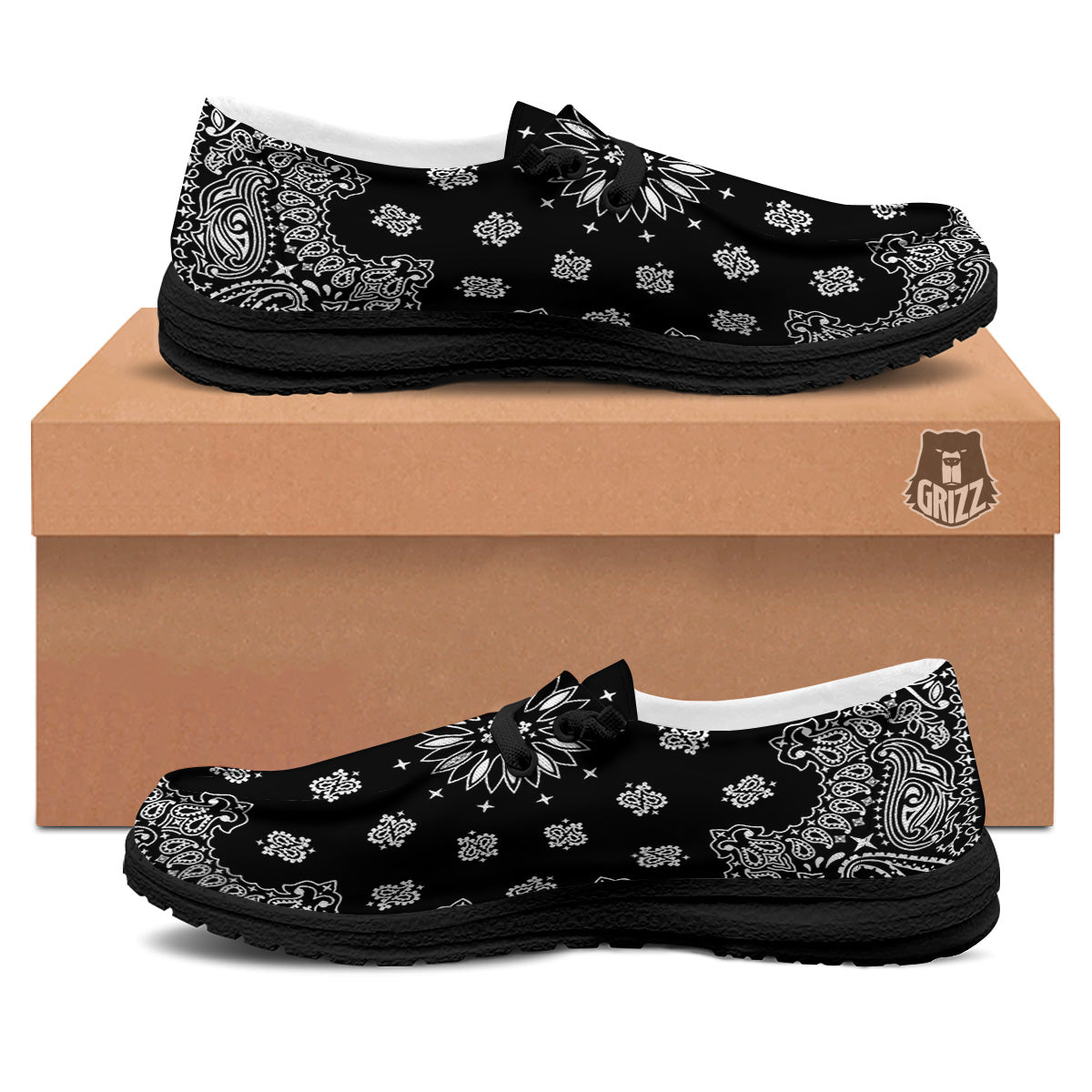 Bandana Black Paisley Print Black Loafers-grizzshop
