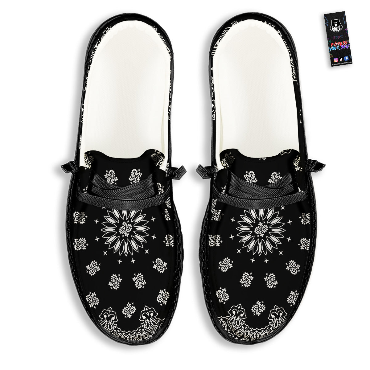 Bandana Black Paisley Print Black Loafers-grizzshop