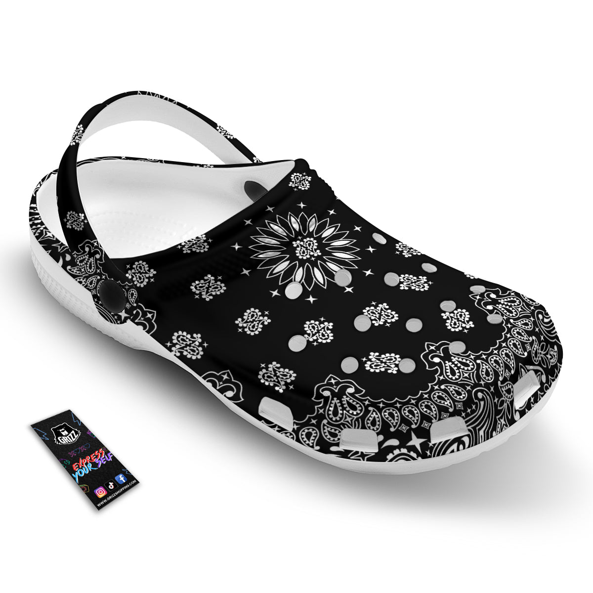 Bandana Black Paisley Print Clog-grizzshop