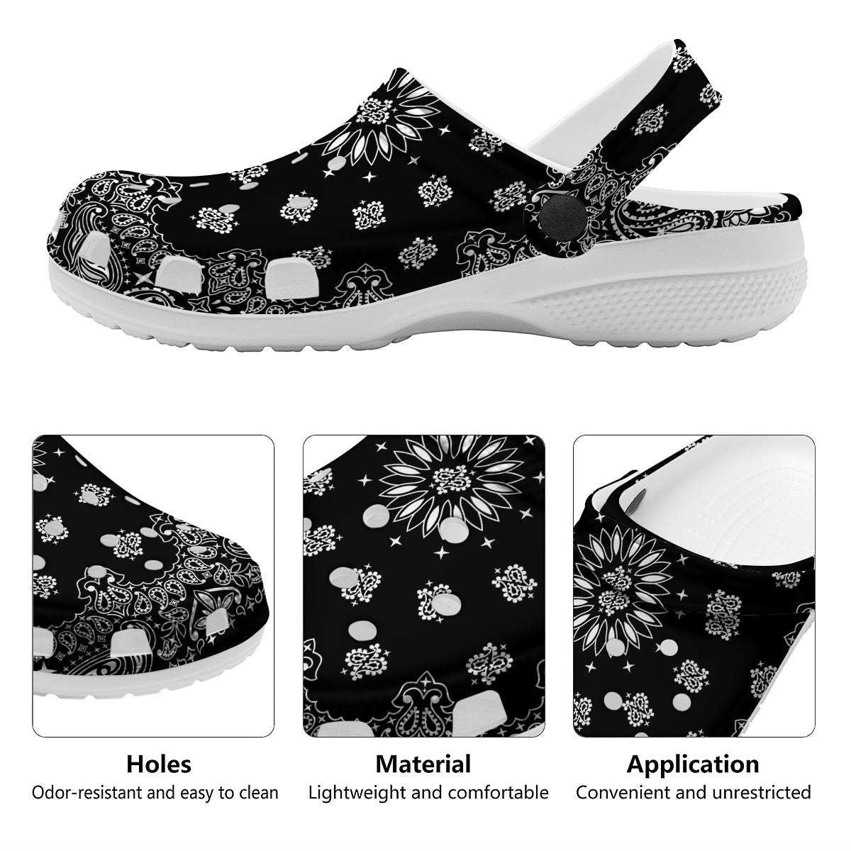 Bandana Black Paisley Print Clog-grizzshop