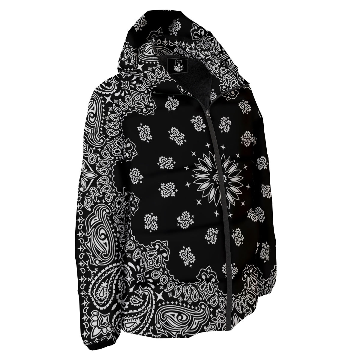 Bandana Black Paisley Print Down Jacket-grizzshop