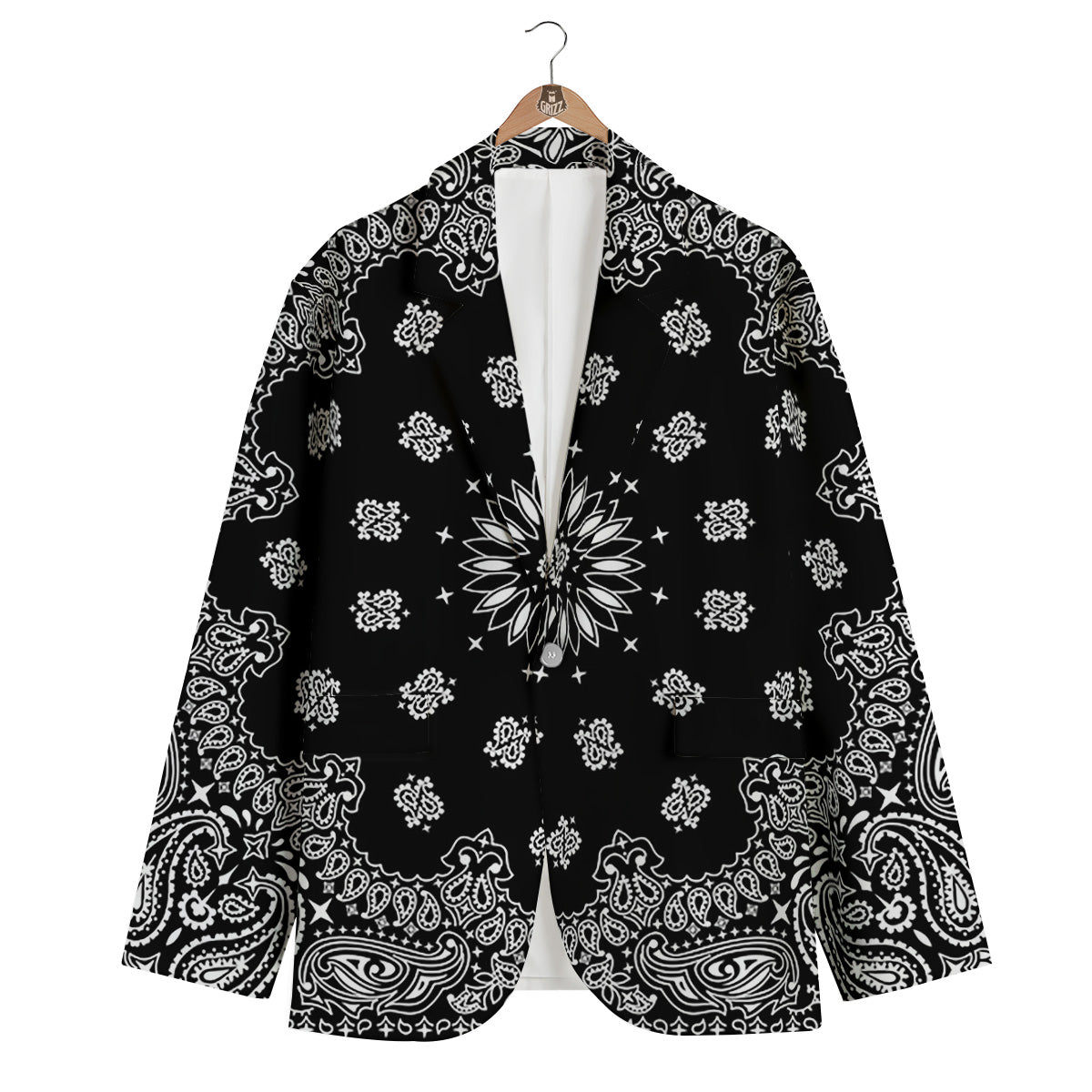 Bandana Black Paisley Print Men's Blazer-grizzshop