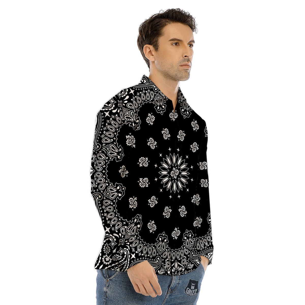Bandana Black Paisley Print Men's Dress Shirts-grizzshop