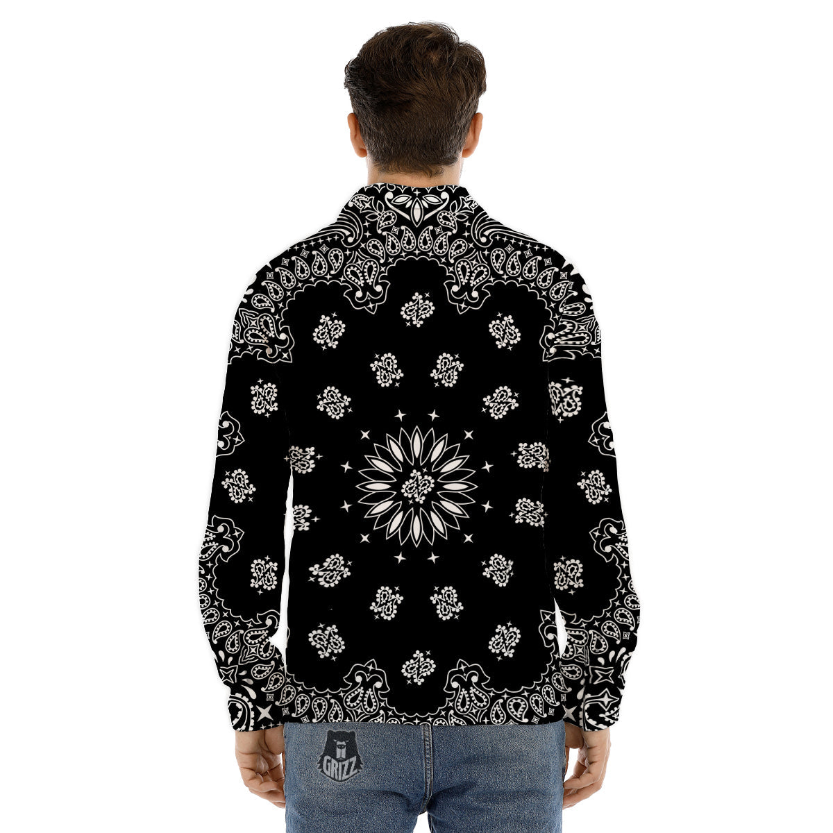 Bandana Black Paisley Print Men's Dress Shirts-grizzshop