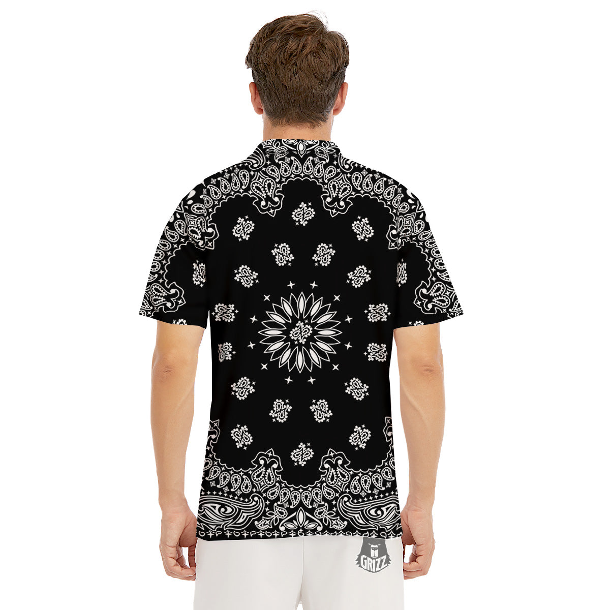 Bandana Black Paisley Print Men's Golf Shirts-grizzshop