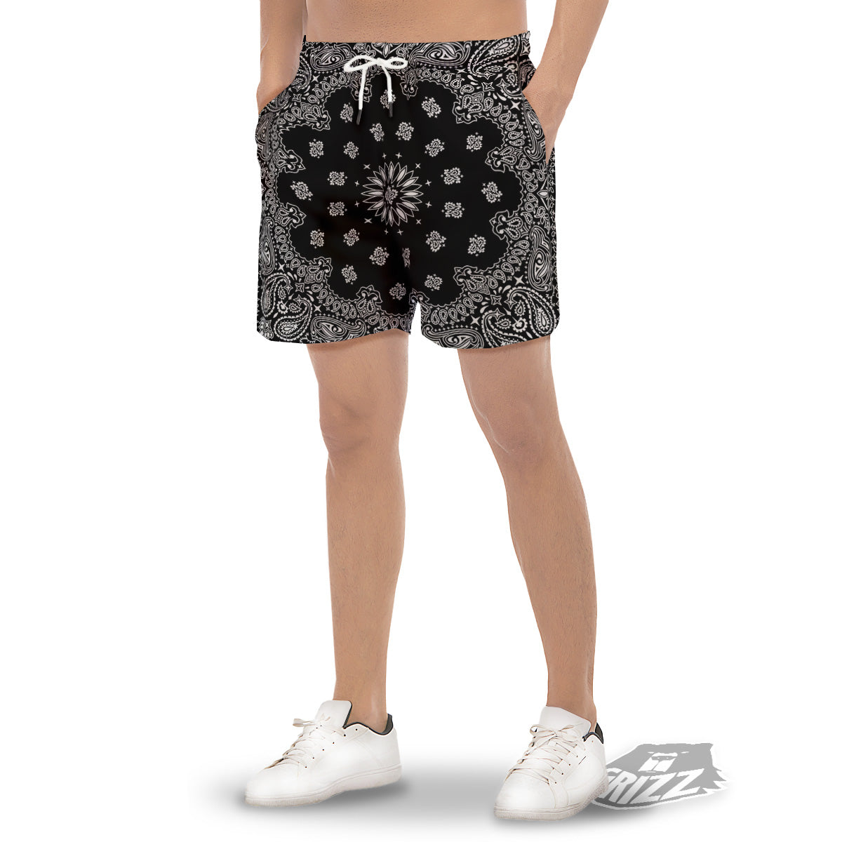 Bandana Black Paisley Print Men's Gym Shorts-grizzshop