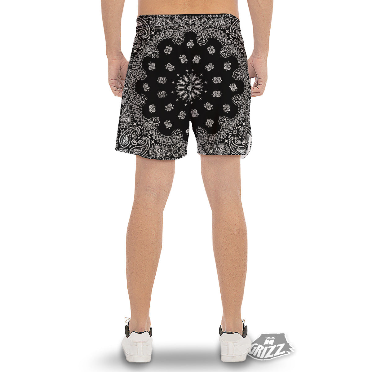 Bandana Black Paisley Print Men's Gym Shorts-grizzshop