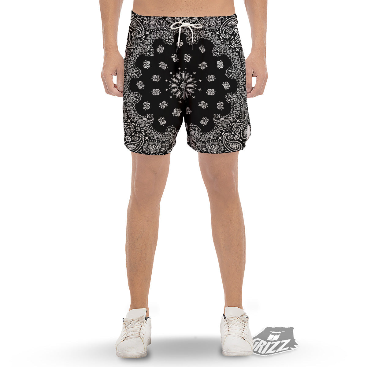 Bandana Black Paisley Print Men's Gym Shorts-grizzshop