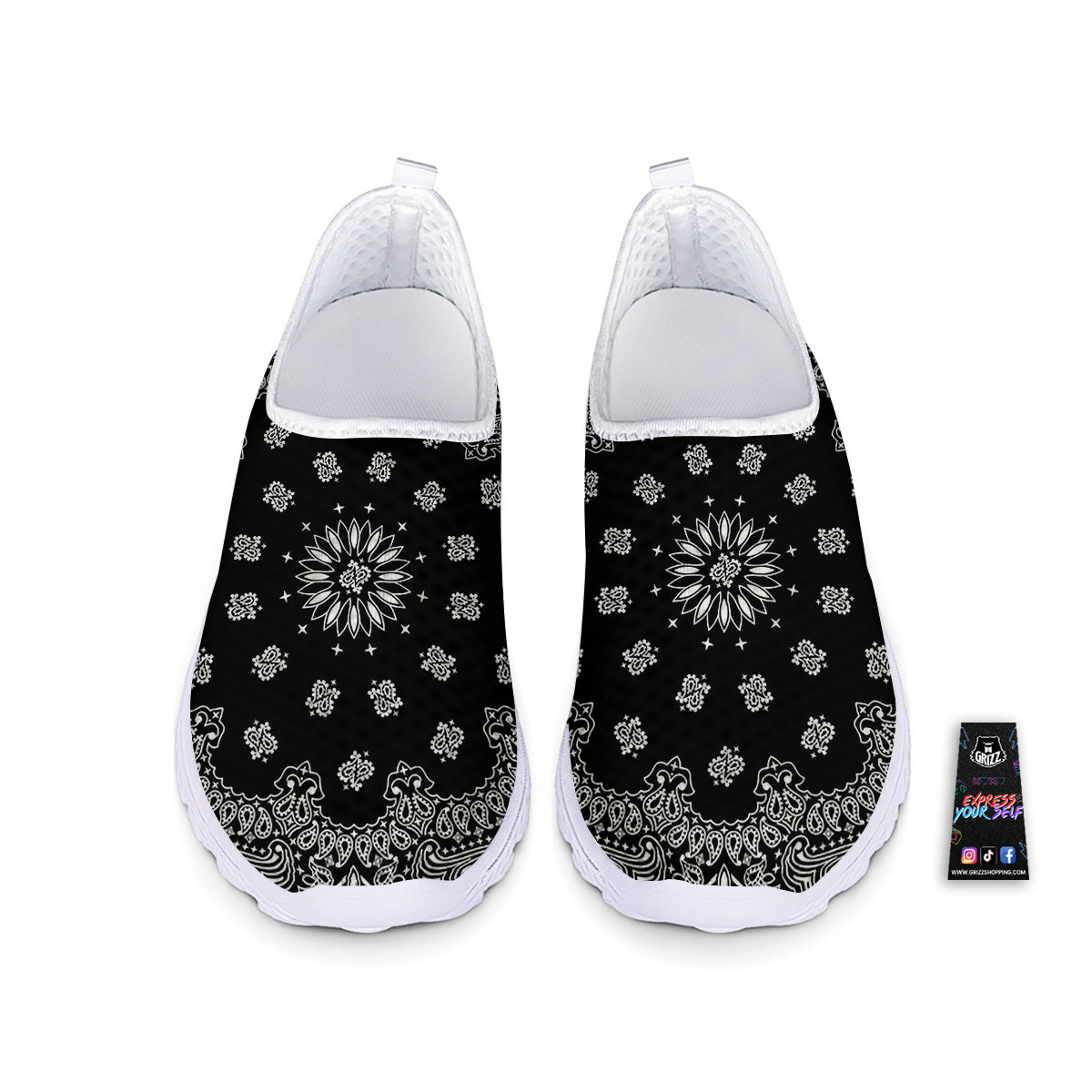 Bandana Black Paisley Print Nurse Shoes-grizzshop