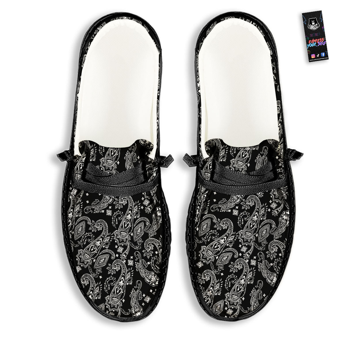 Bandana Black Paisley Print Pattern Black Loafers-grizzshop