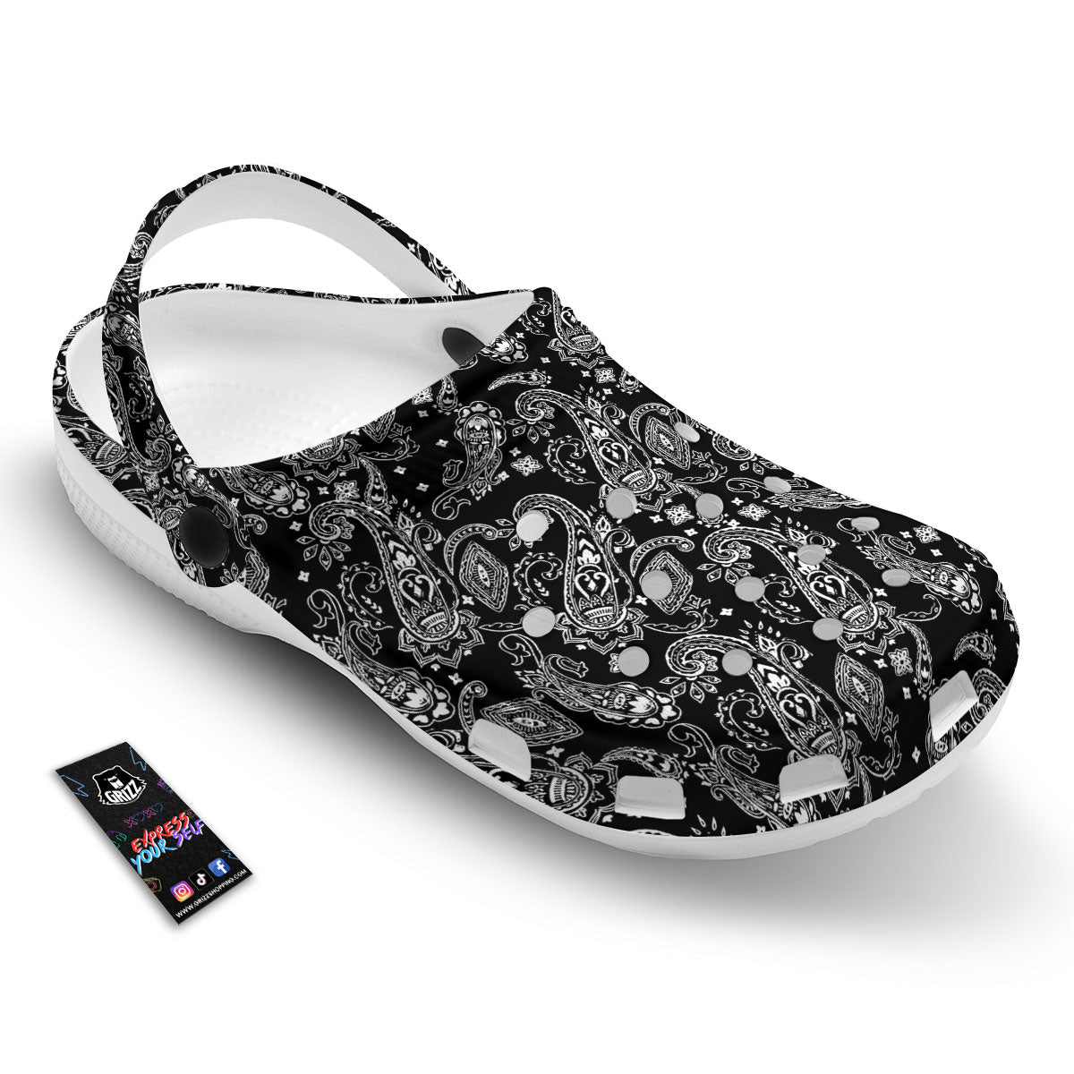 Bandana Black Paisley Print Pattern Clog-grizzshop