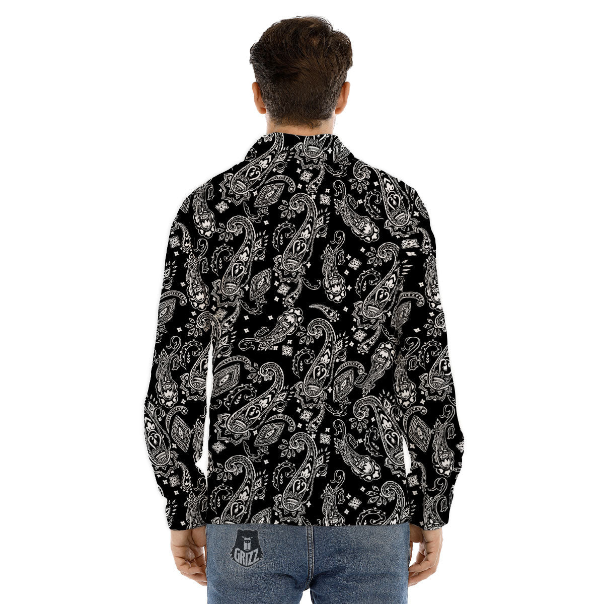 Bandana Black Paisley Print Pattern Men's Dress Shirts-grizzshop
