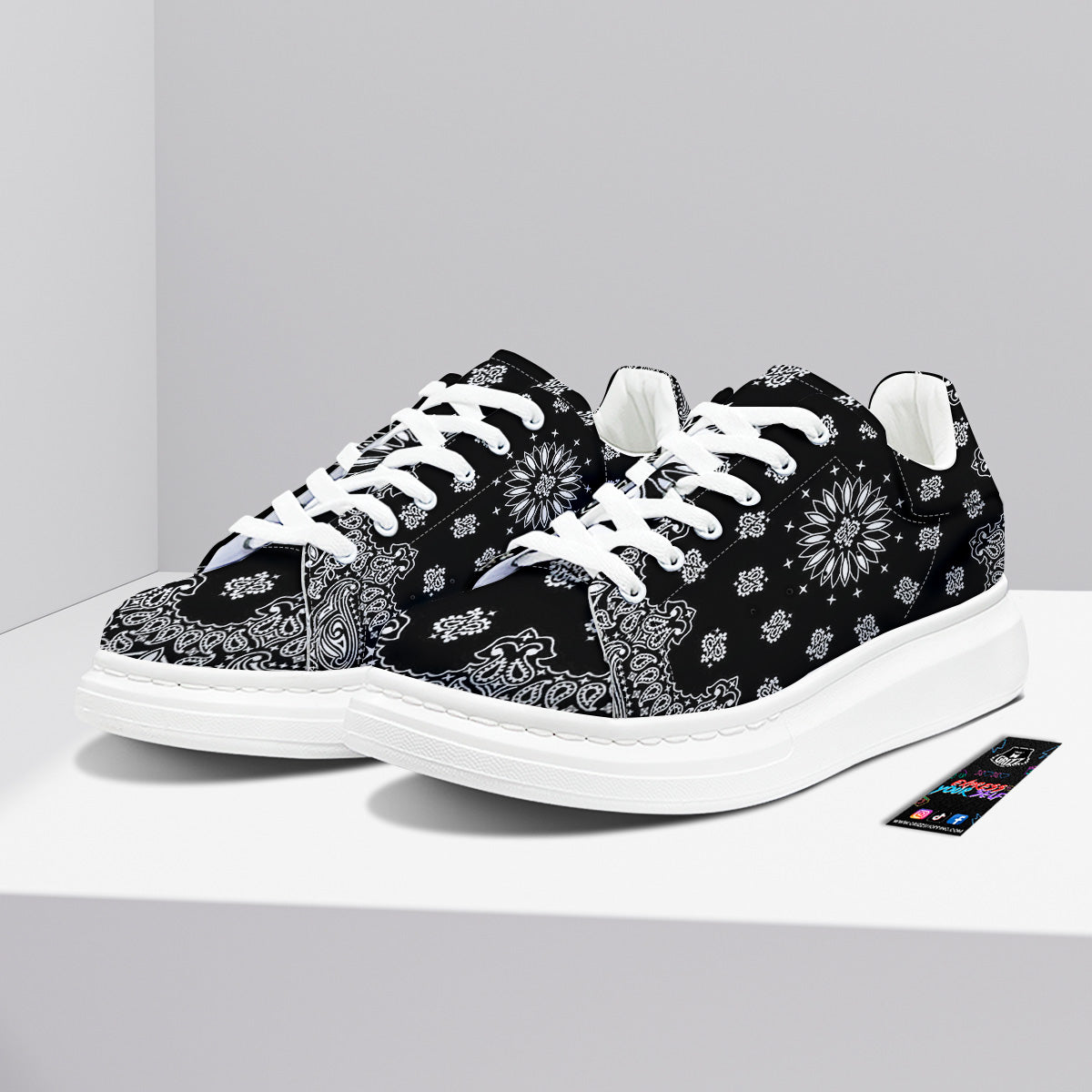 Bandana Black Paisley Print Platform Shoes-grizzshop