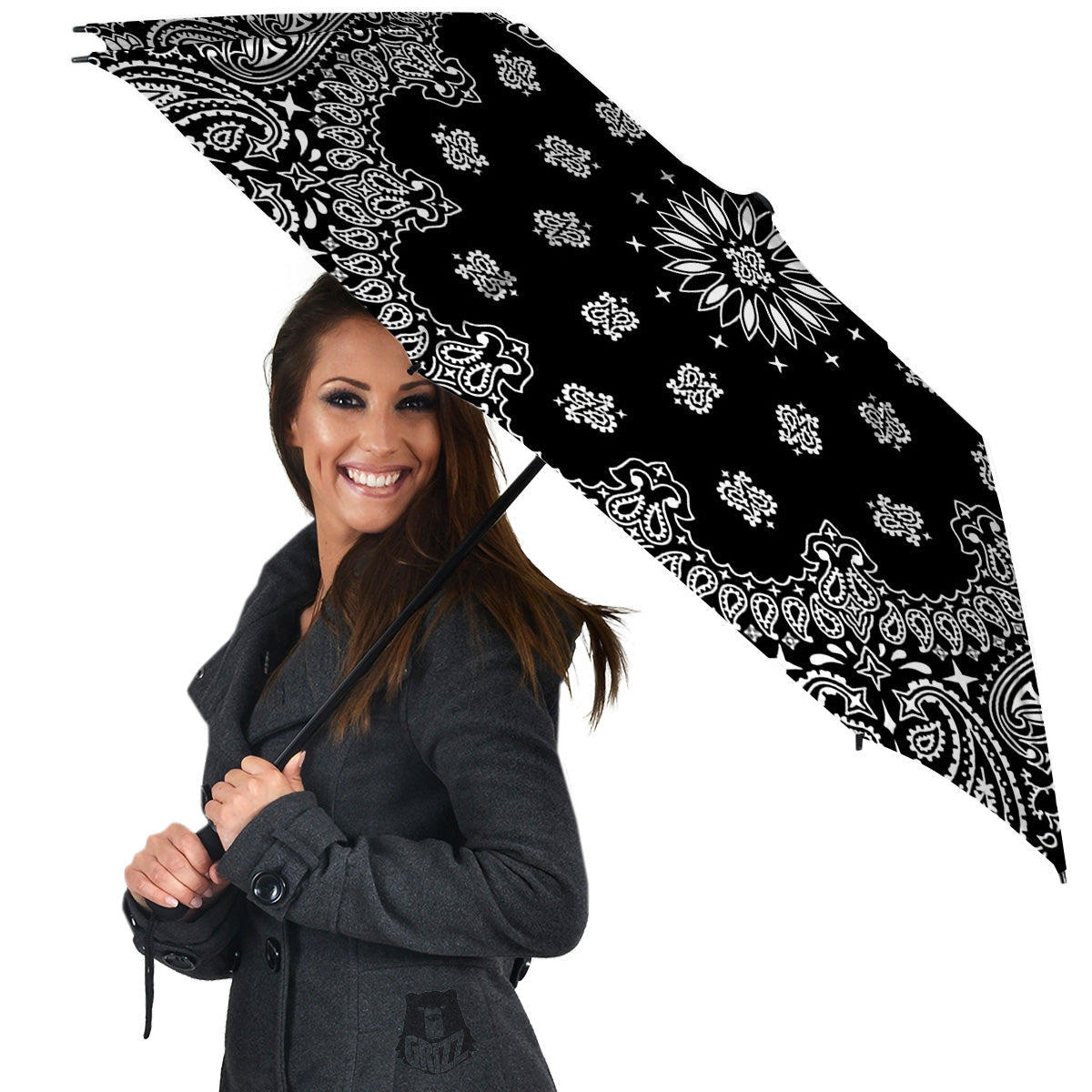 Bandana Black Paisley Print Umbrella-grizzshop