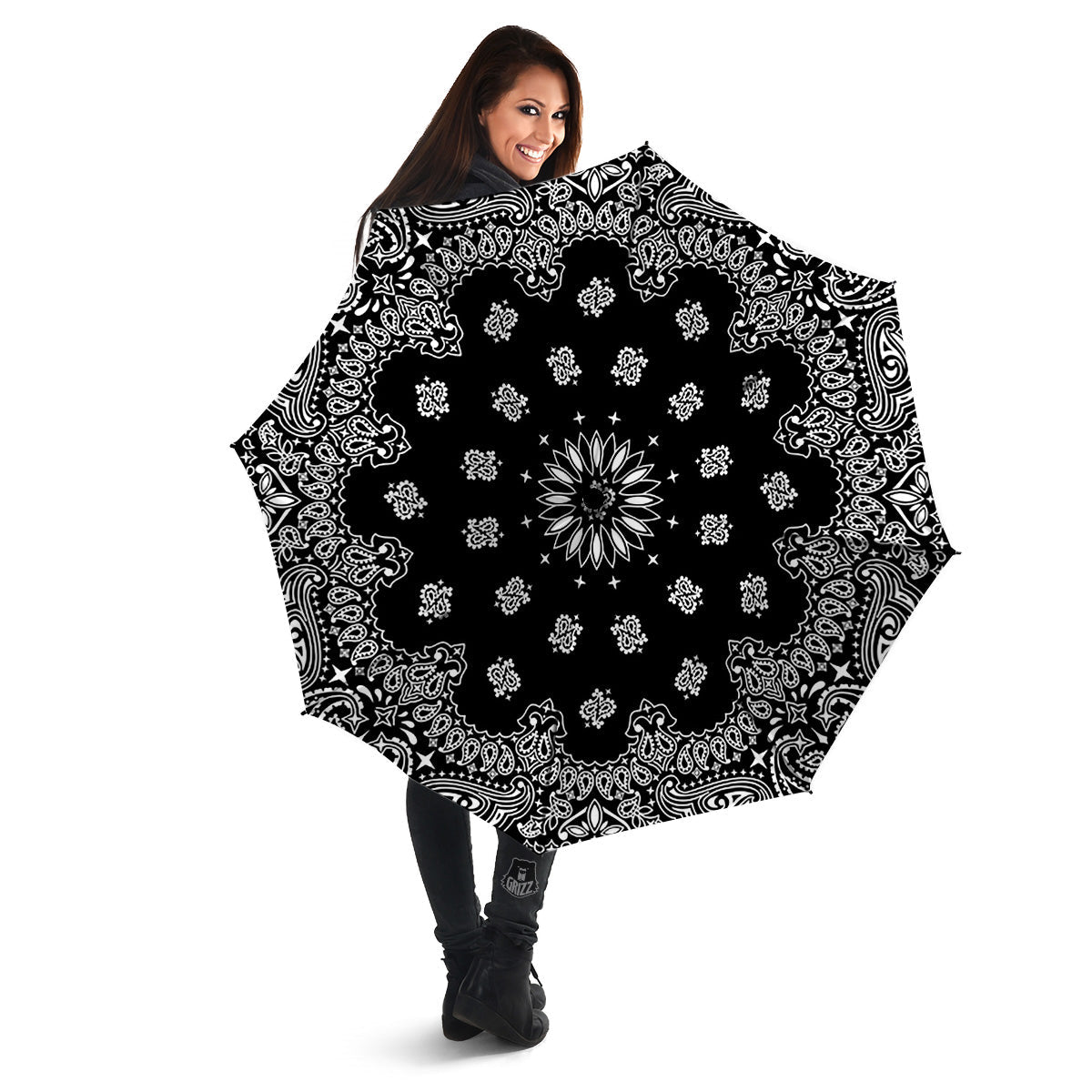 Bandana Black Paisley Print Umbrella-grizzshop