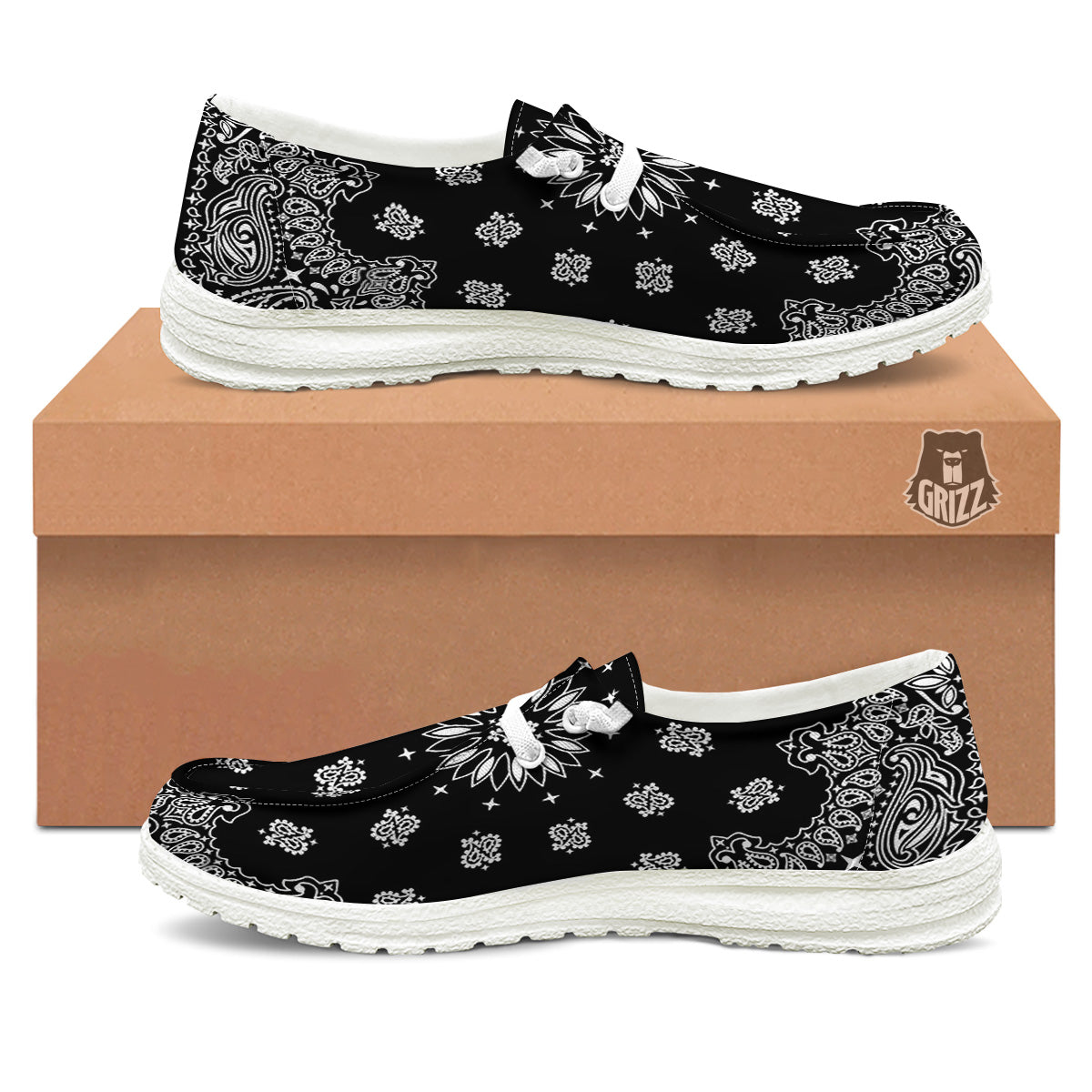 Bandana Black Paisley Print White Loafers-grizzshop