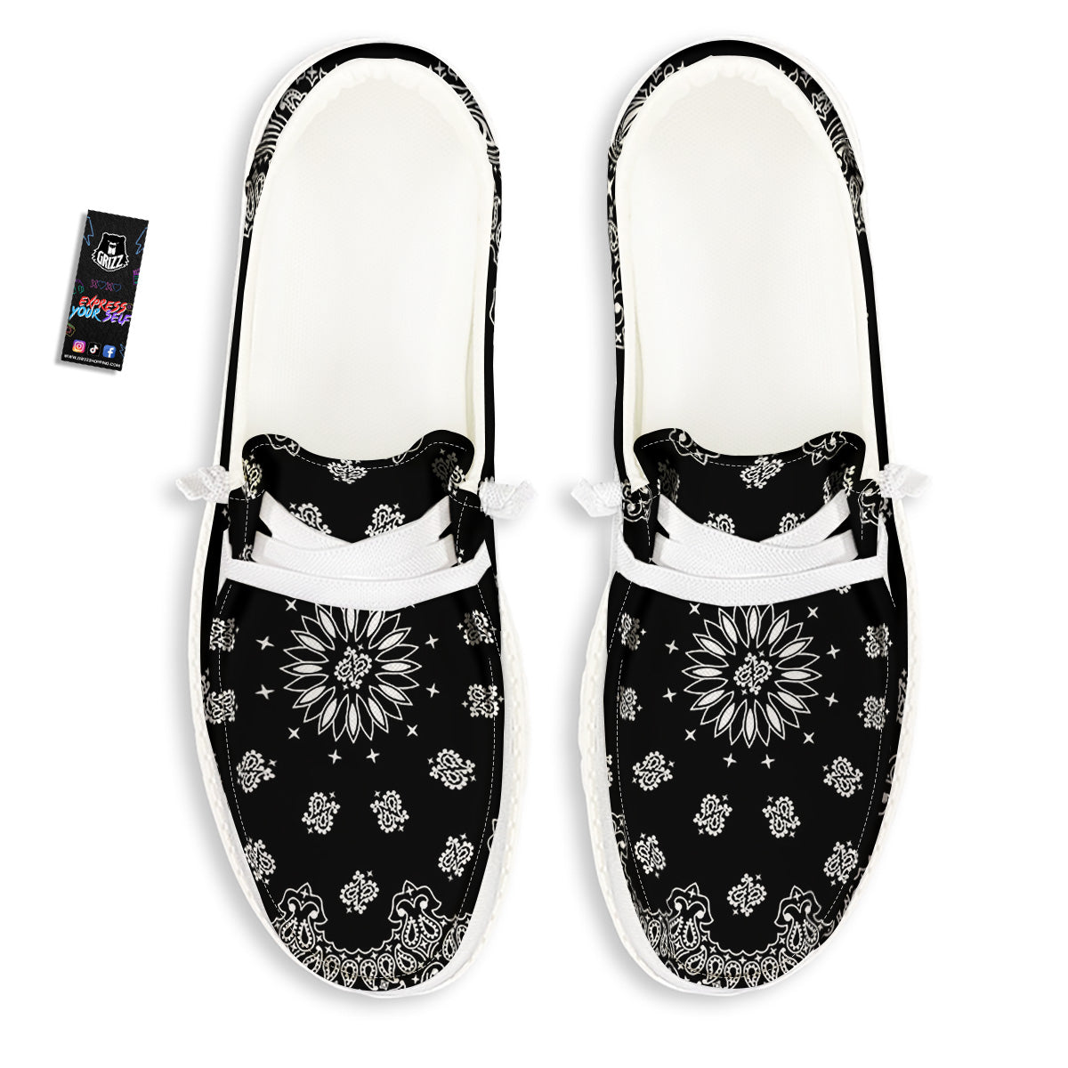Bandana Black Paisley Print White Loafers-grizzshop
