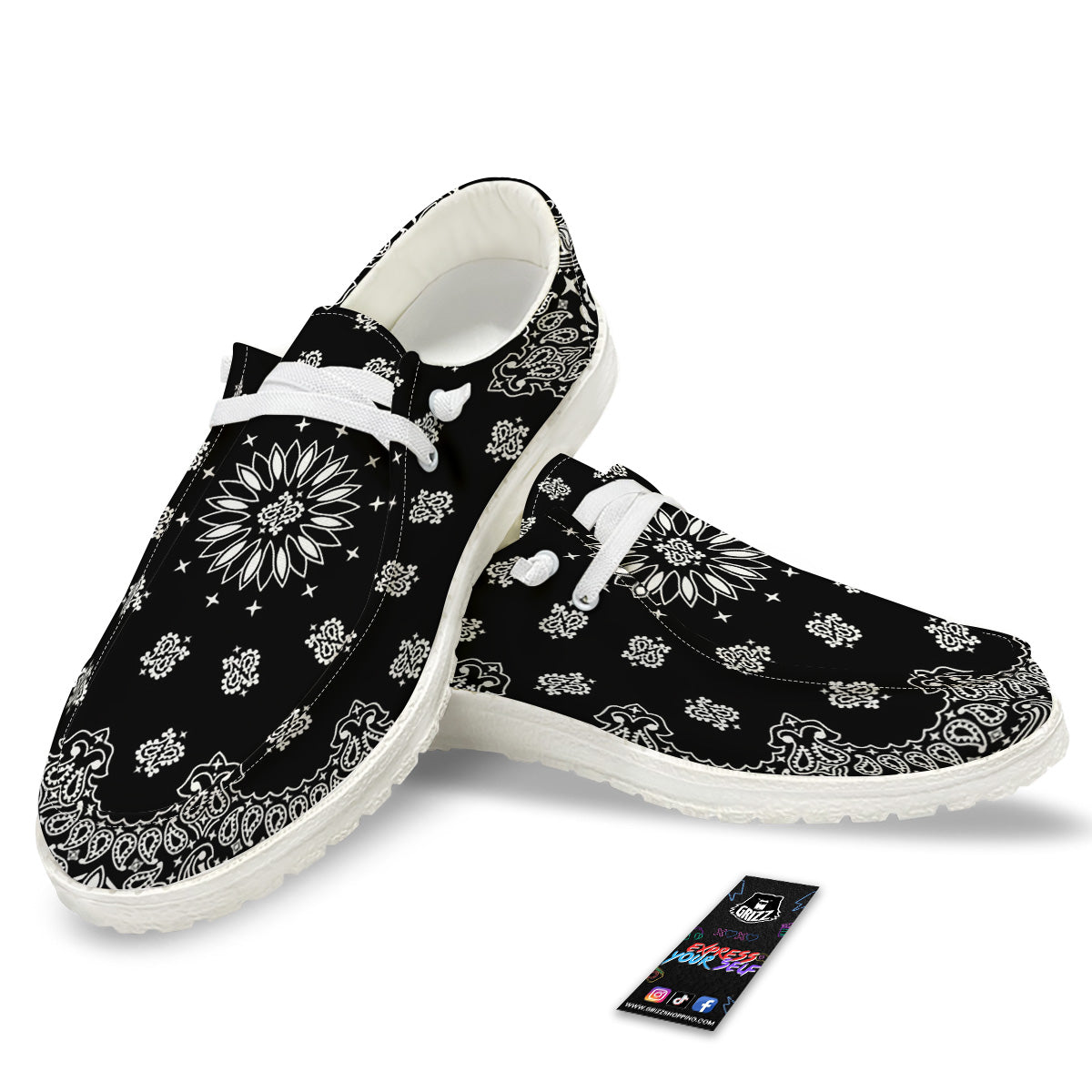 Bandana Black Paisley Print White Loafers-grizzshop