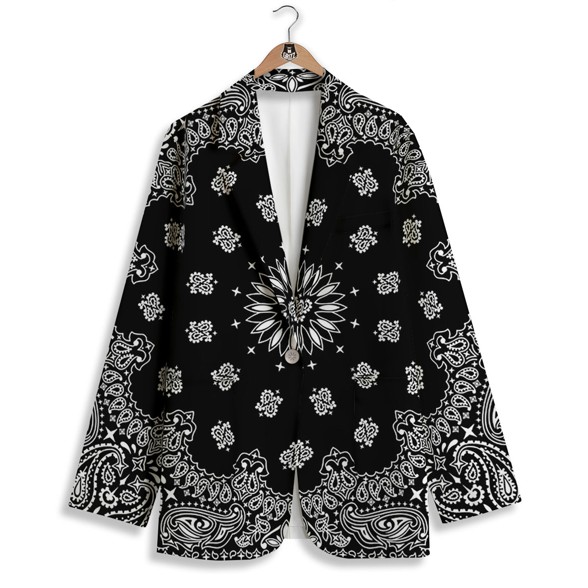 Bandana Black Paisley Print Women's Blazer-grizzshop