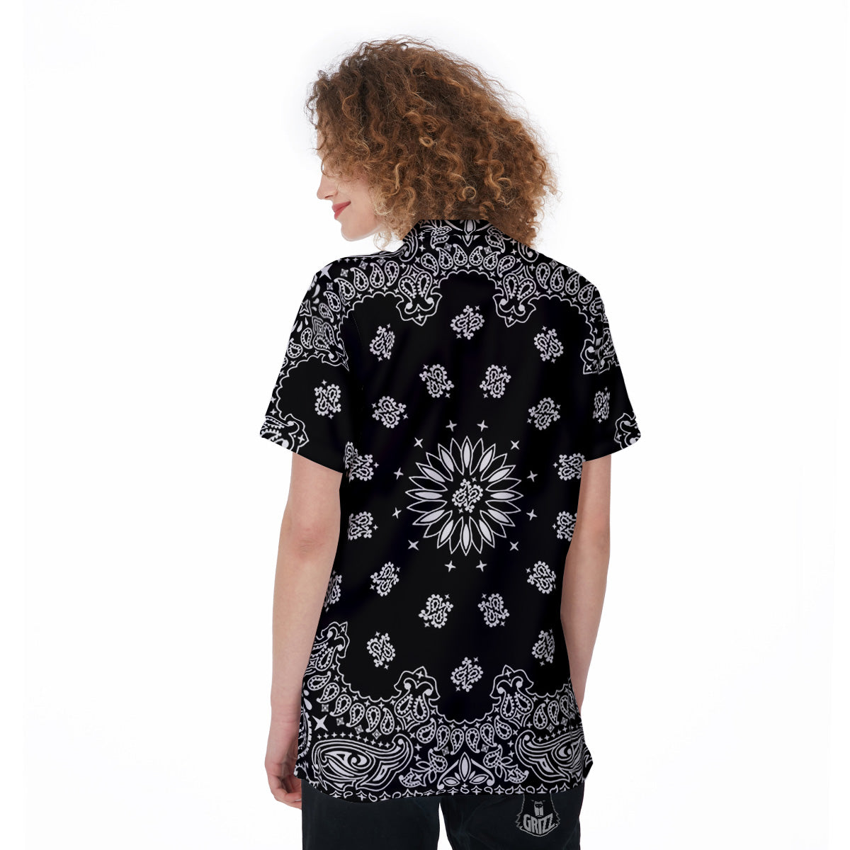 Bandana Black Paisley Print Women's Golf Shirts-grizzshop