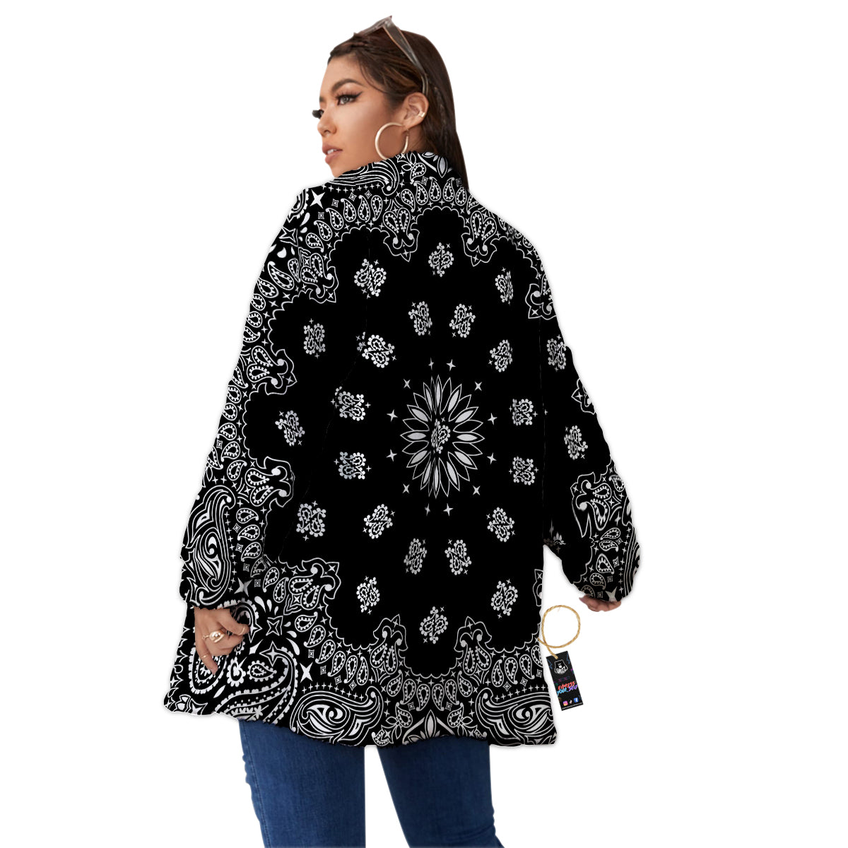Bandana Black Paisley Print Women's Sherpa Jacket-grizzshop