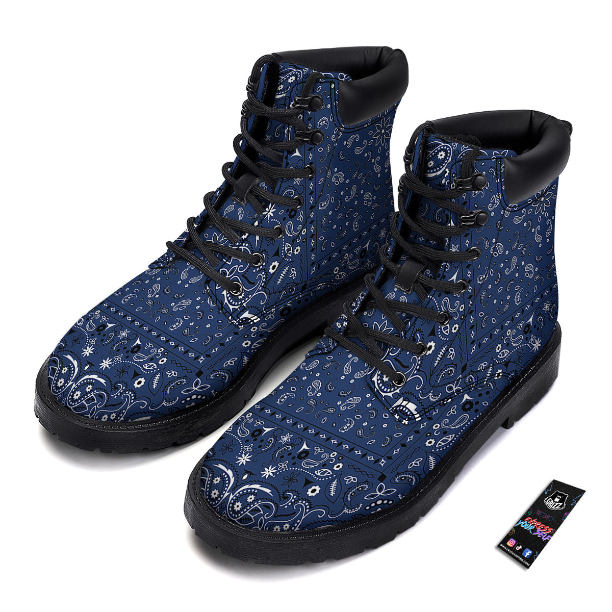 Bandana Blue Paisley Print Boots-grizzshop