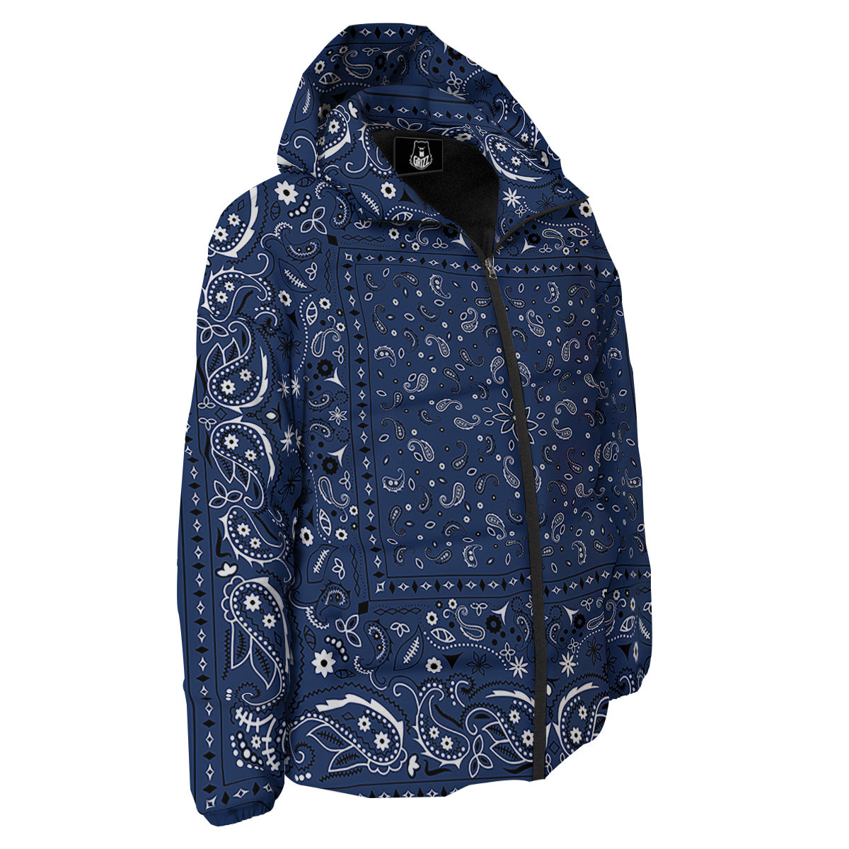 Bandana Blue Paisley Print Down Jacket-grizzshop