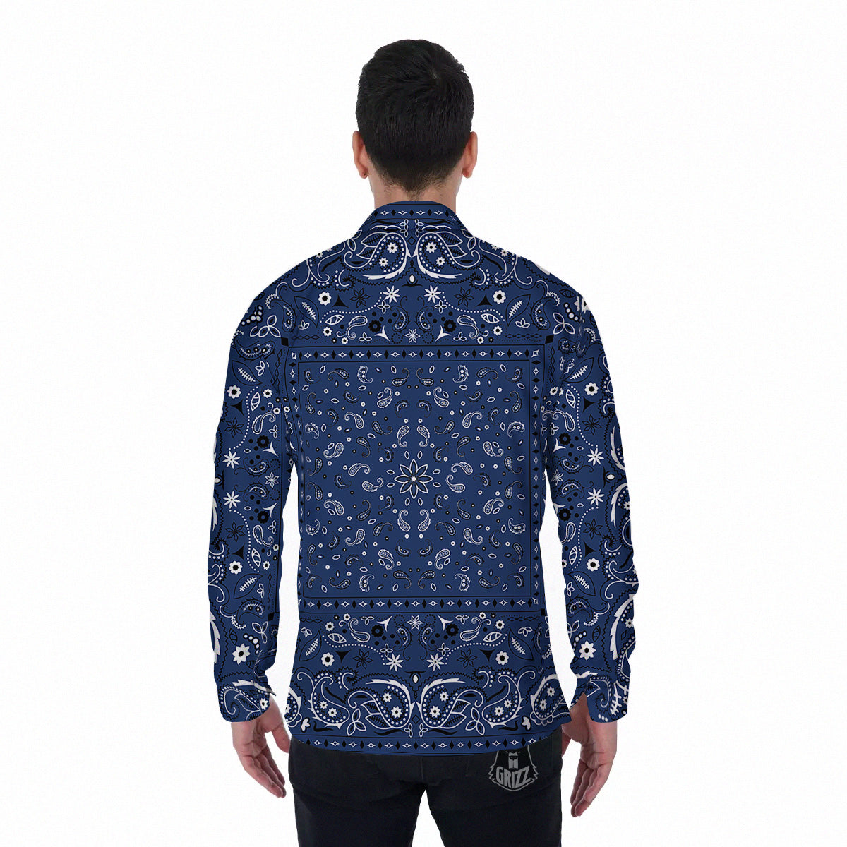 Bandana Blue Paisley Print Men's Long Sleeve Shirts-grizzshop