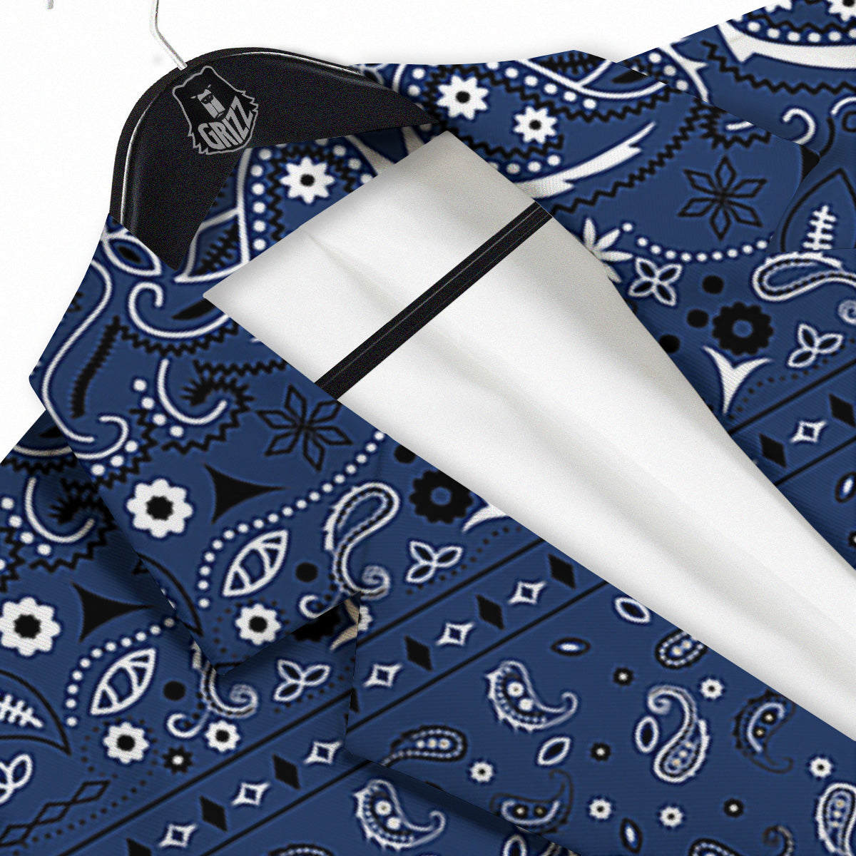 Bandana Blue Paisley Print Men's Sport Coat-grizzshop